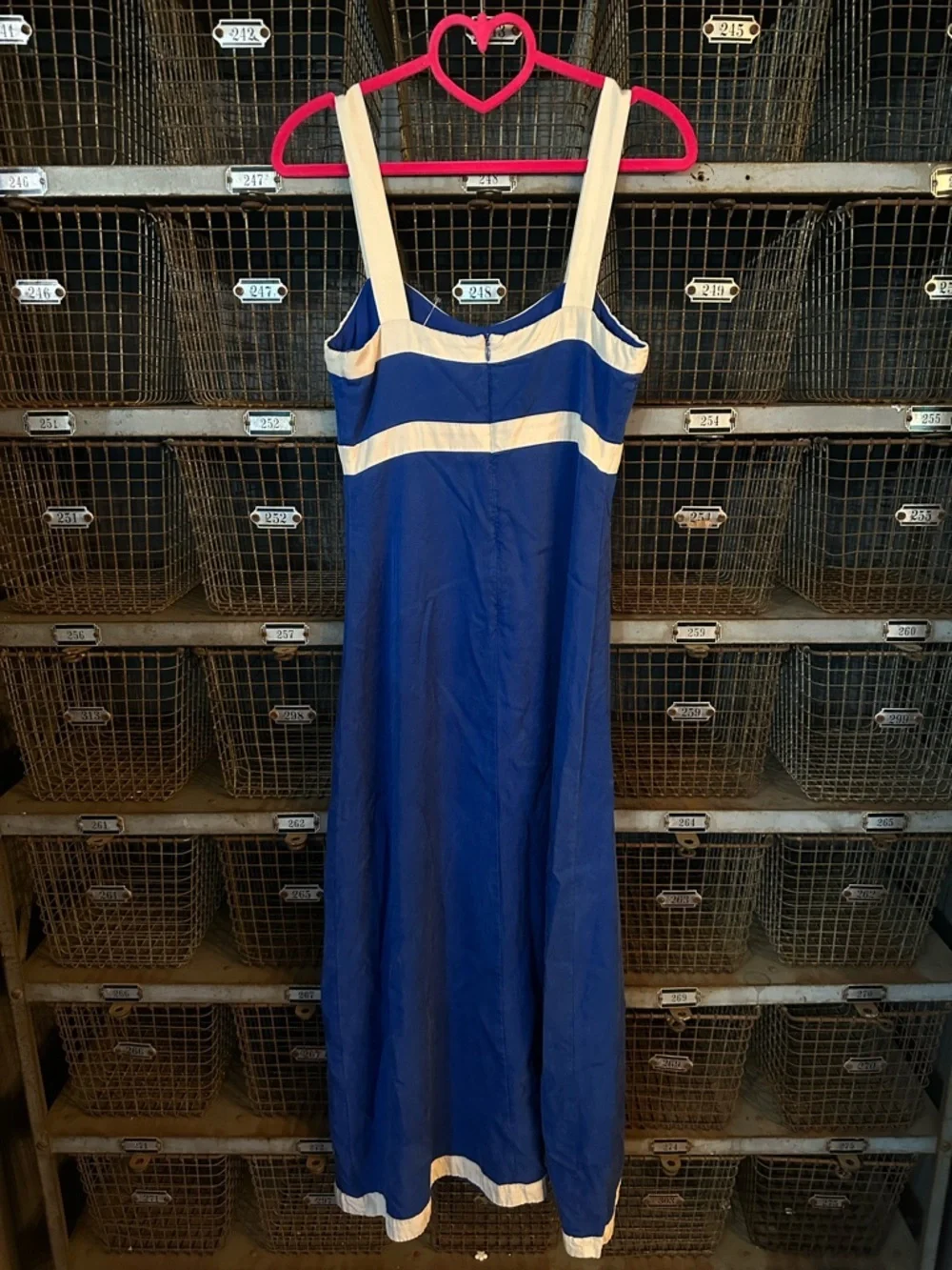 Sancia Amara Blue Midi Dress Cream Trim Sleeveless Resort Coastal 38423